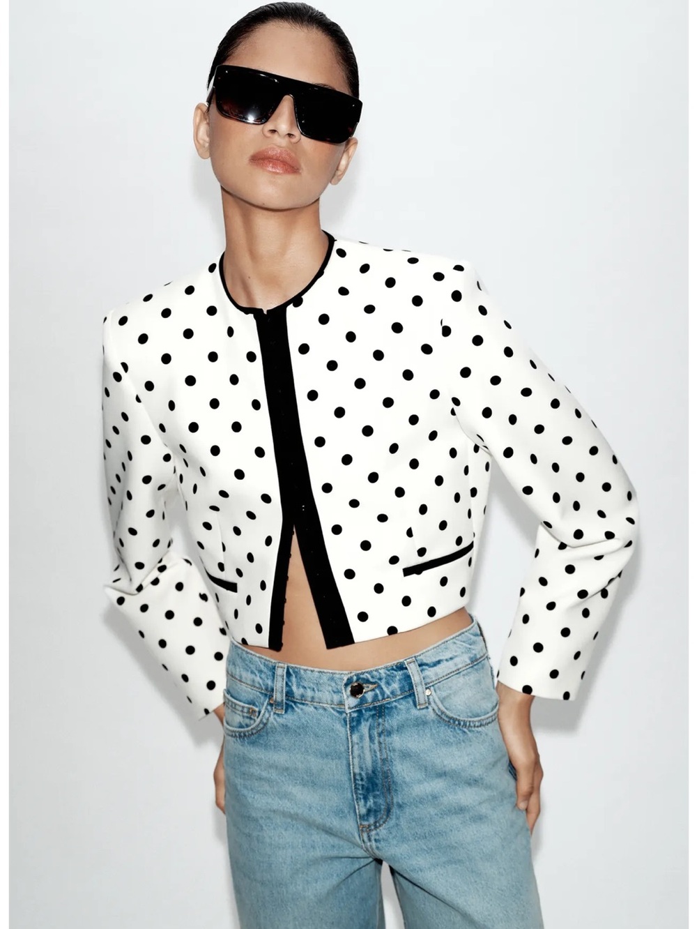 Zara POLKA DOT CROPPED BLAZER